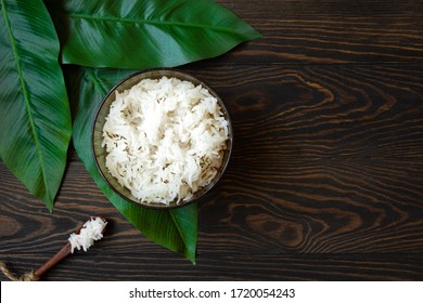 Spiced Rice Bowl On Wooden Surface Top View