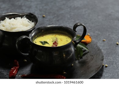 Spiced Turmeric Buttermilk Curry Served With Rice, Selective Focus