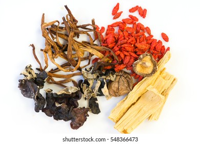 Spices chinese food and herbal for stewed on white background