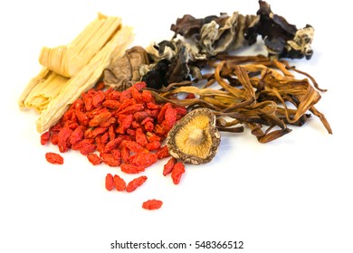 Spices chinese food and herbal for stewed on white background