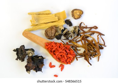 Spices chinese food and herbal for stewed on white background