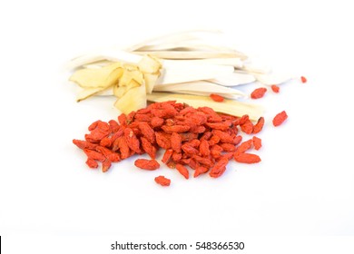Spices chinese food and herbal for stewed on white background