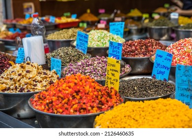 Spices and fruit at the Mahane Yehuda market in Jerusalem, Israel