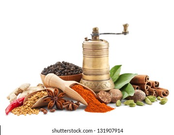 Spices And Herbs Isolated On White Background