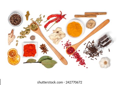spices and herbs on white background. top view - Shutterstock ID 242770672