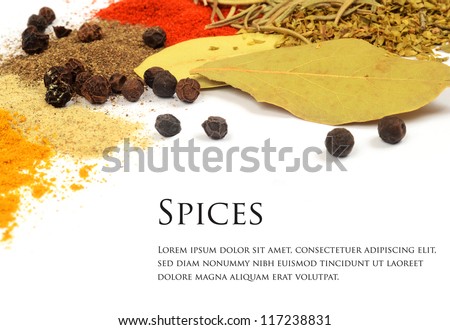 Spices isolated on white background