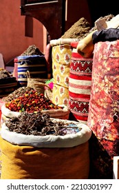 Spices In Sacks In The Marrakech Market