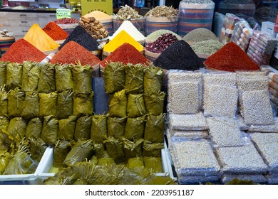 Spices In The Turkish Bazaar Of Istanbu. Turkey