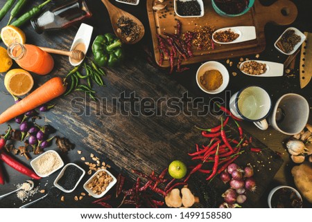 Similar – Image, Stock Photo Female hands making chicken skewers with vegetables for grilling