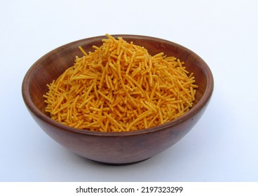 Spicy Aloo Bhujia Or Potato Bhujia In A Wooden Bowl 