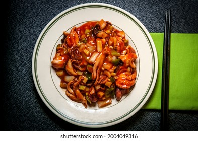 Spicy Asian Barbecue Baby Octopus Salad With Vegetables