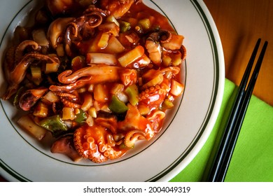 Spicy Asian Barbecue Baby Octopus Salad With Vegetables