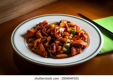 Spicy Asian Barbecue Baby Octopus Salad With Vegetables