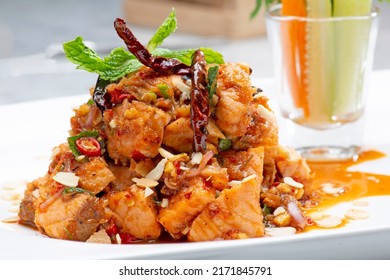 Spicy Barbecued Fish Salad,Thai Food, Spicy, Delicious Local Flavor.soft Focus.