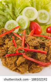 Spicy beef basil isolate on white background.