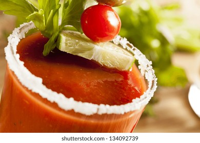 Spicy Bloody Mary Alcoholic Drink With A Tomato Garnish