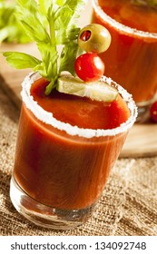 Spicy Bloody Mary Alcoholic Drink with a tomato garnish