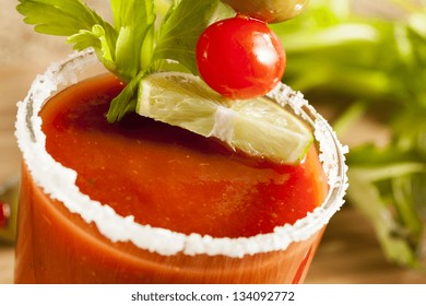 Spicy Bloody Mary Alcoholic Drink With A Tomato Garnish