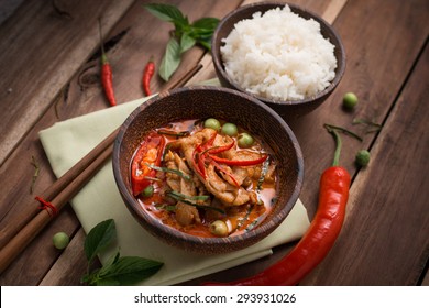 spicy chicken curry with rice,popular Thai food.