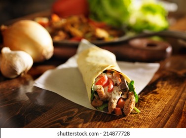 spicy chicken wrap shot in panorama