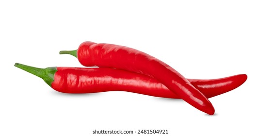 Spicy Chili peppers isolated on white background. Two hot red chilli peppers.