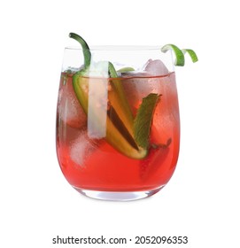 Spicy Cocktail With Jalapeno And Mint Isolated On White