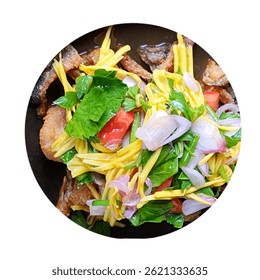 Spicy crispy gourami fish and mango salad with Sweet Fish Sauce