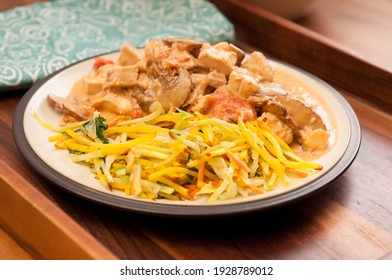 Spicy Curry Chicken With Zucchini Noodles, A Ketogenic Diet Meal