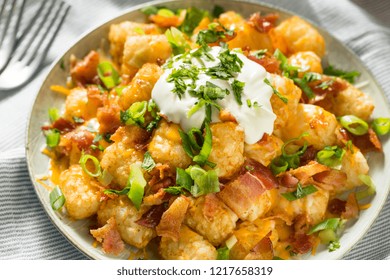 Spicy Homemade Loaded Taters Tots with Cheese and Bacon - Shutterstock ID 1217658319