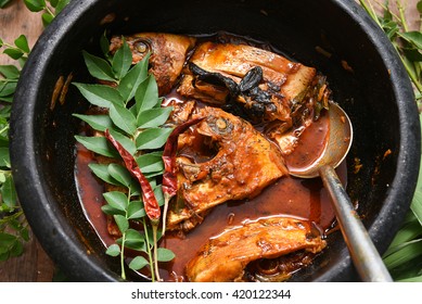 Spicy Hot Kerala Fish Curry. Pearl Spot /  Karimeen Fish In South India, Coastal Area Of Sri Lanka. Tilapia Fish