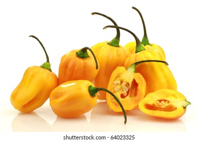 spicy hot peppers(Capsicum chinense ) on a white background