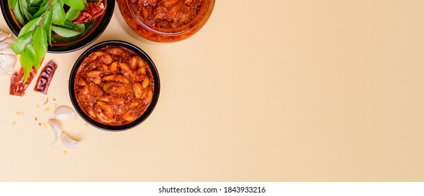 Spicy Indian Homemade Garlic Pickle On A Color Background Selective Focus 