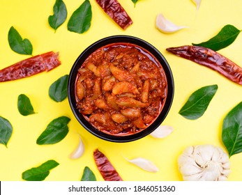 Spicy Indian Homemade Garlic Pickle Isolated  Selective Focus 