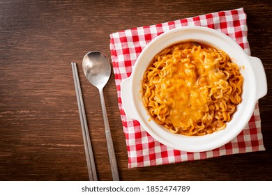 Spicy Instant Noodle Bowl With Mozzarella Cheese