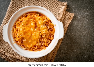 Spicy Instant Noodle Bowl With Mozzarella Cheese