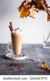 Spicy latte with pumpkin and whipped cream - Shutterstock ID 2214417973