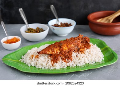 Spicy Mackerel Fish Curry Gravy , Cooking Spicy Kerala Fish Curry Rice Goan Red Curry. Indian Bengali Masala Seafood  Kolkata, India Sri Lanka. Lankan Food