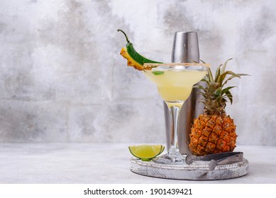 Spicy Margarita With Pineapple And Jalapeno. Mexican Cocktail