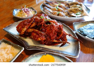 Spicy Marinated Crab is a spicy Korean dish made from fresh crab and seasoned with various seasonings including red pepper powder. - Shutterstock ID 2177543939