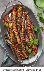 Spicy Miso Grilled Japanese Eggplant, Top Vew