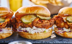 Spicy Nashville Hot Chicken Sandwich With Coleslaw And Pickles