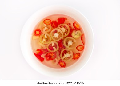 Spicy pickled sliced  chili in vinegar .top view