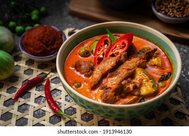 Spicy Red Curry With Pork  - Thai Food Based Cooking On Red Curry Paste And Thai Local Herbs