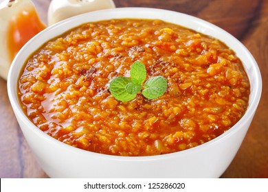 Spicy Red Lentil Soup With Garam Masala And Mint.