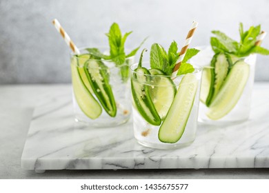 Spicy And Refreshing Cocktail With Lime And Cucumber