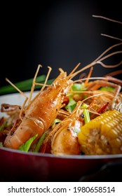 Spicy Seafood Bucket, Cook Spicy Shrimp Mixed Seafood Thai Style, Thai Foods.