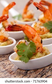 Spicy Shrimps and Guacamole with fresh cilantro a la carte