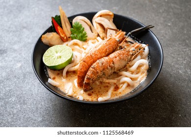 spicy shrimps udon ramen noodle (Tom Yum Goong) - japanese fusion food style - Powered by Shutterstock