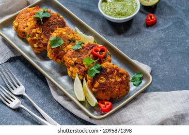 Spicy Sweetcorn And Sweet Potato Cakes With The Fresh Herb Dip