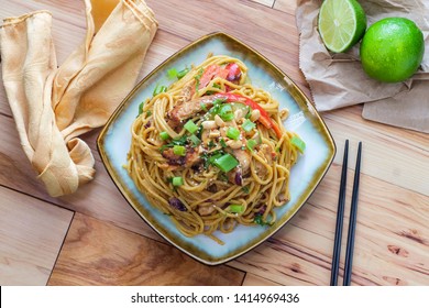 Spicy Thai Chicken Peanut Butter Lo Mein Noodles With Sesame Seeds